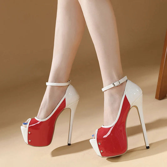 Sexy Peep Toe Ultra High Heels Platform Pumps Stiletto Shoes Red - Party Club Strip Pole Dance Wedding Banquet Women's Fashion