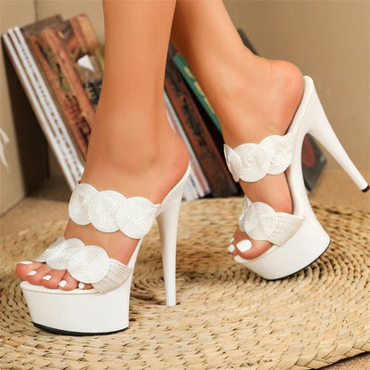 Sexy Peep Toe Pole Dance Heels Platform Slipper Handmade Weave Hemp Narrow Band Summer Sandal Female Shoes Pumps