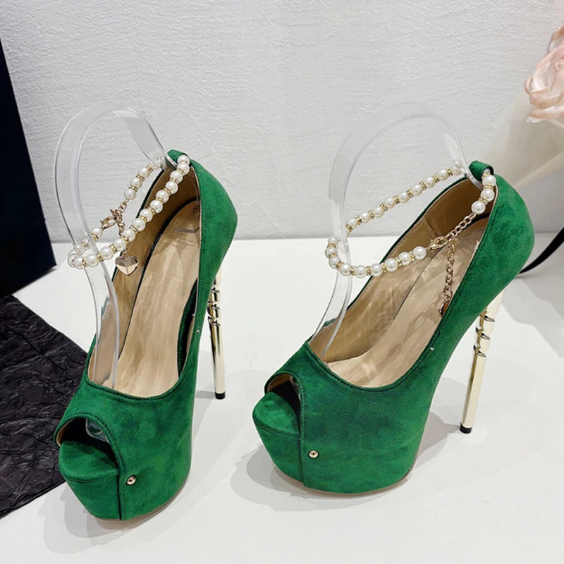 Sexy Green Peep-Toe Platform Wedding High HeelsFashion Elegant Banquet Stripper High Heel