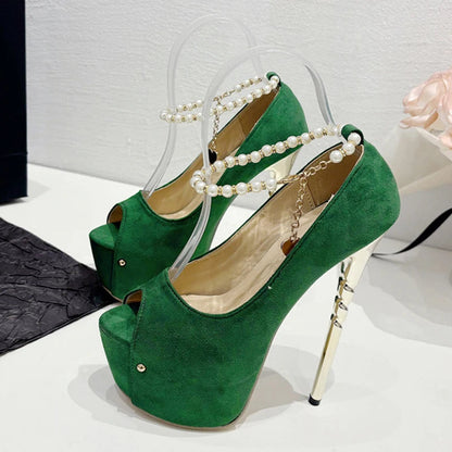 Sexy Green Peep-Toe Platform Wedding High HeelsFashion Elegant Banquet Stripper High Heel