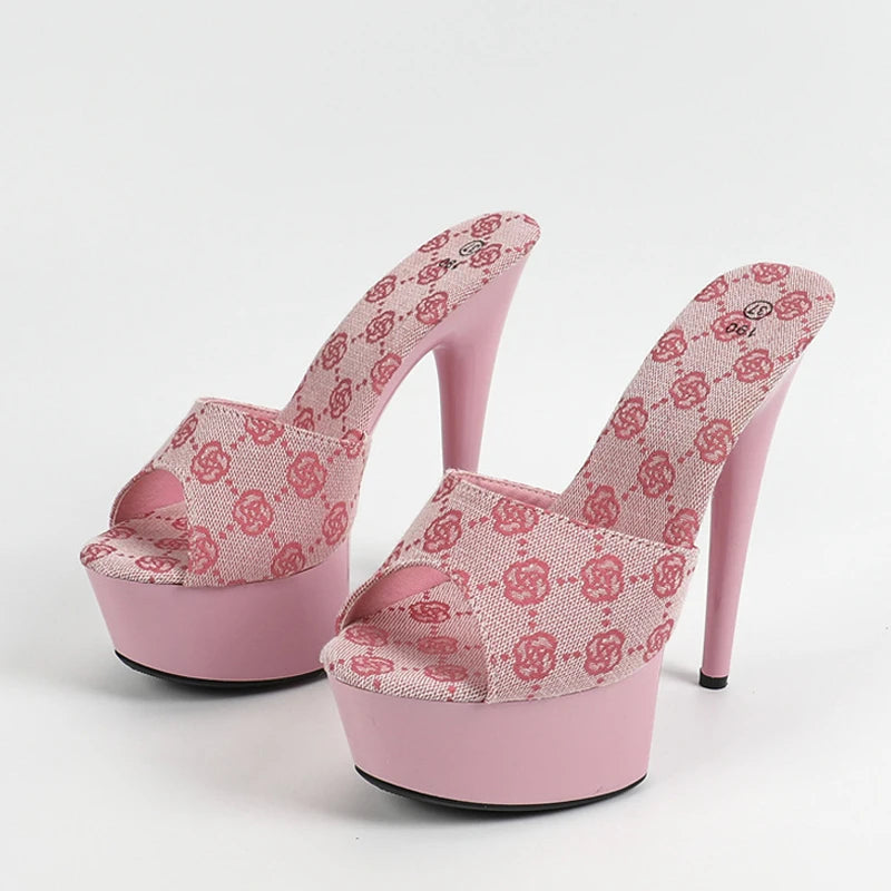 Street-Style Sexy Platform Peep-Toe Super-High Party Prom Slippers Slender High Heel