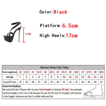 Summer Sexy 17CM Women Platform Sandals Open Toe Buckle Strap High Heels Pole Dance Shoe Black