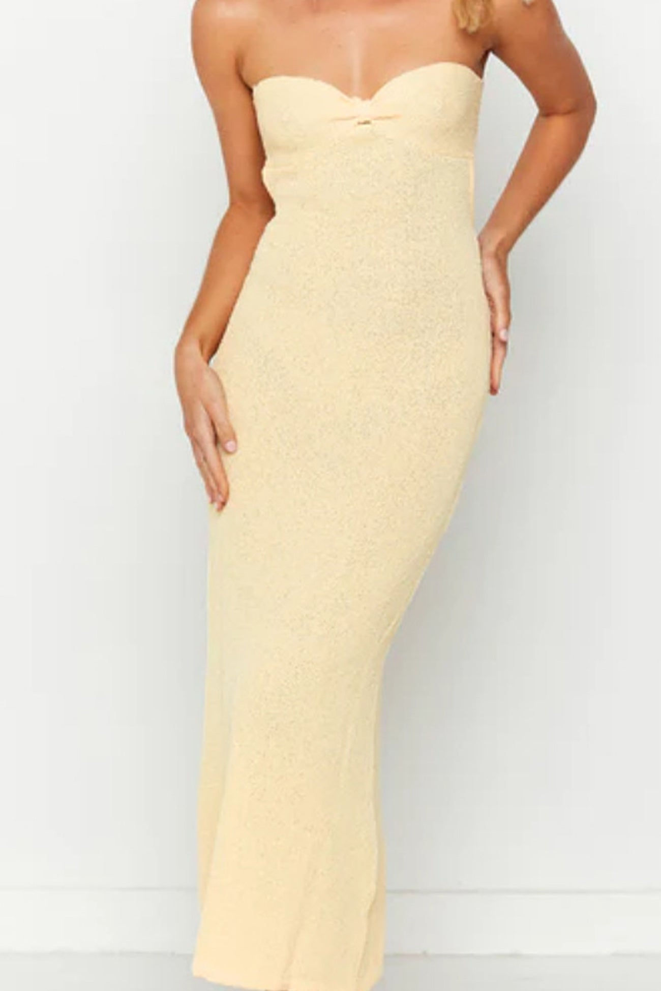 Tie-back Strapless Dress with Low Cut