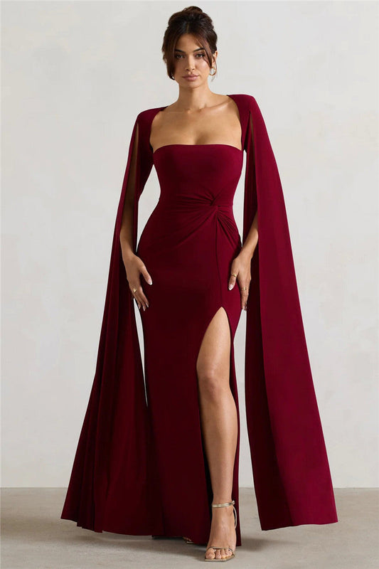 Teresa Long Cape Sleeve Split Maxi Dress