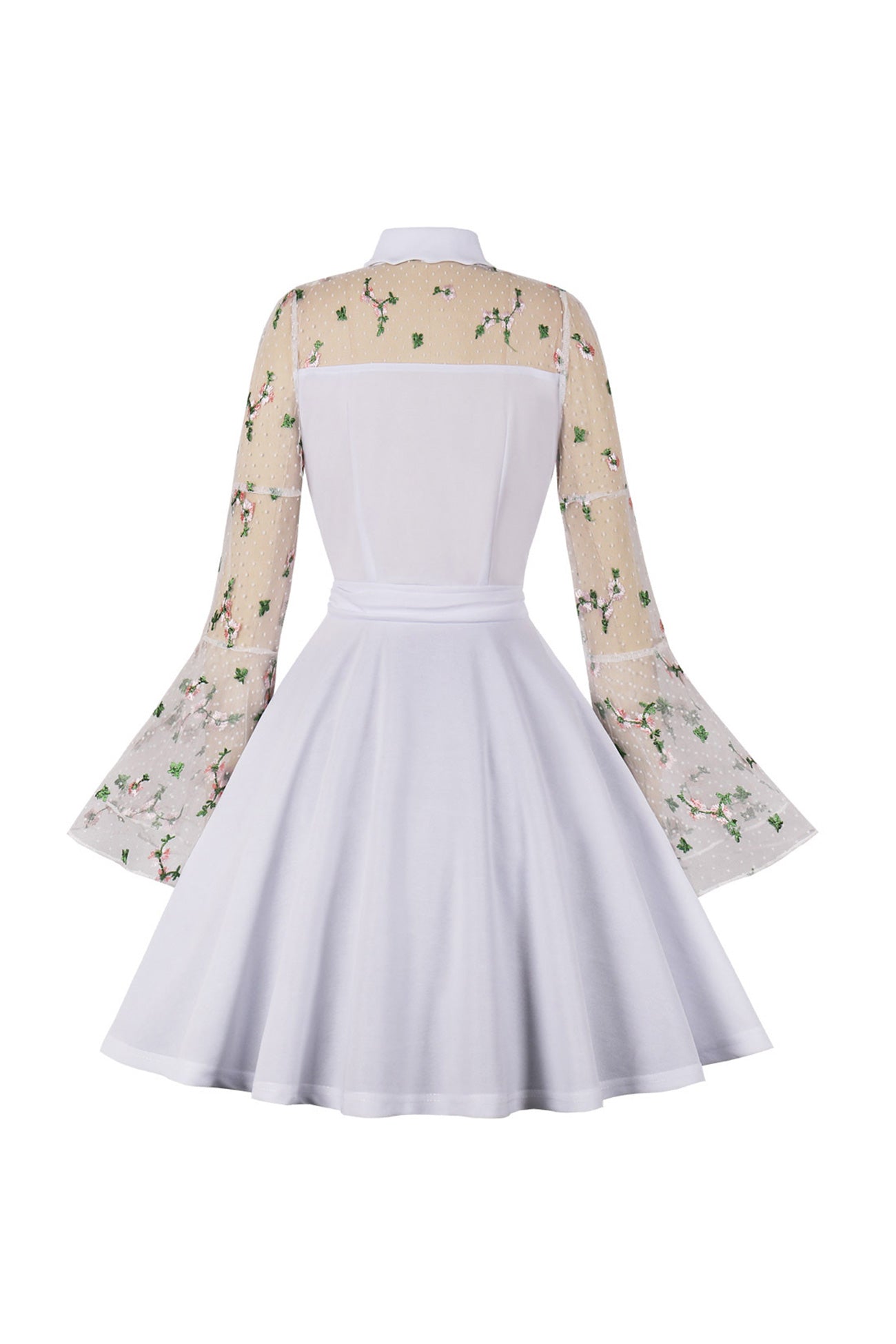 Vintage Dress with Mesh Embroidery and Flare Sleeves