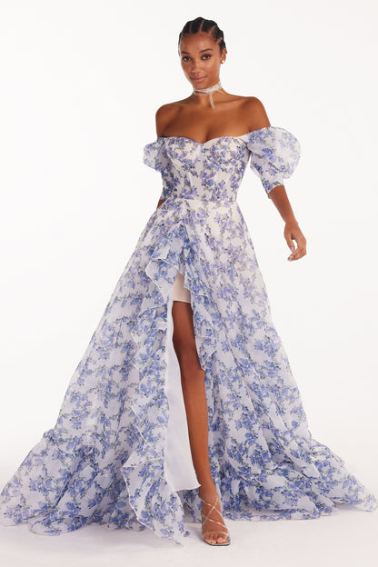 Blue Hydrangea Stylish Maxi Princess Dress