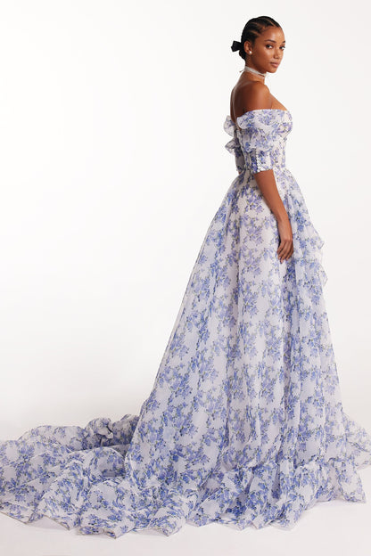 Blue Hydrangea Stylish Maxi Princess Dress