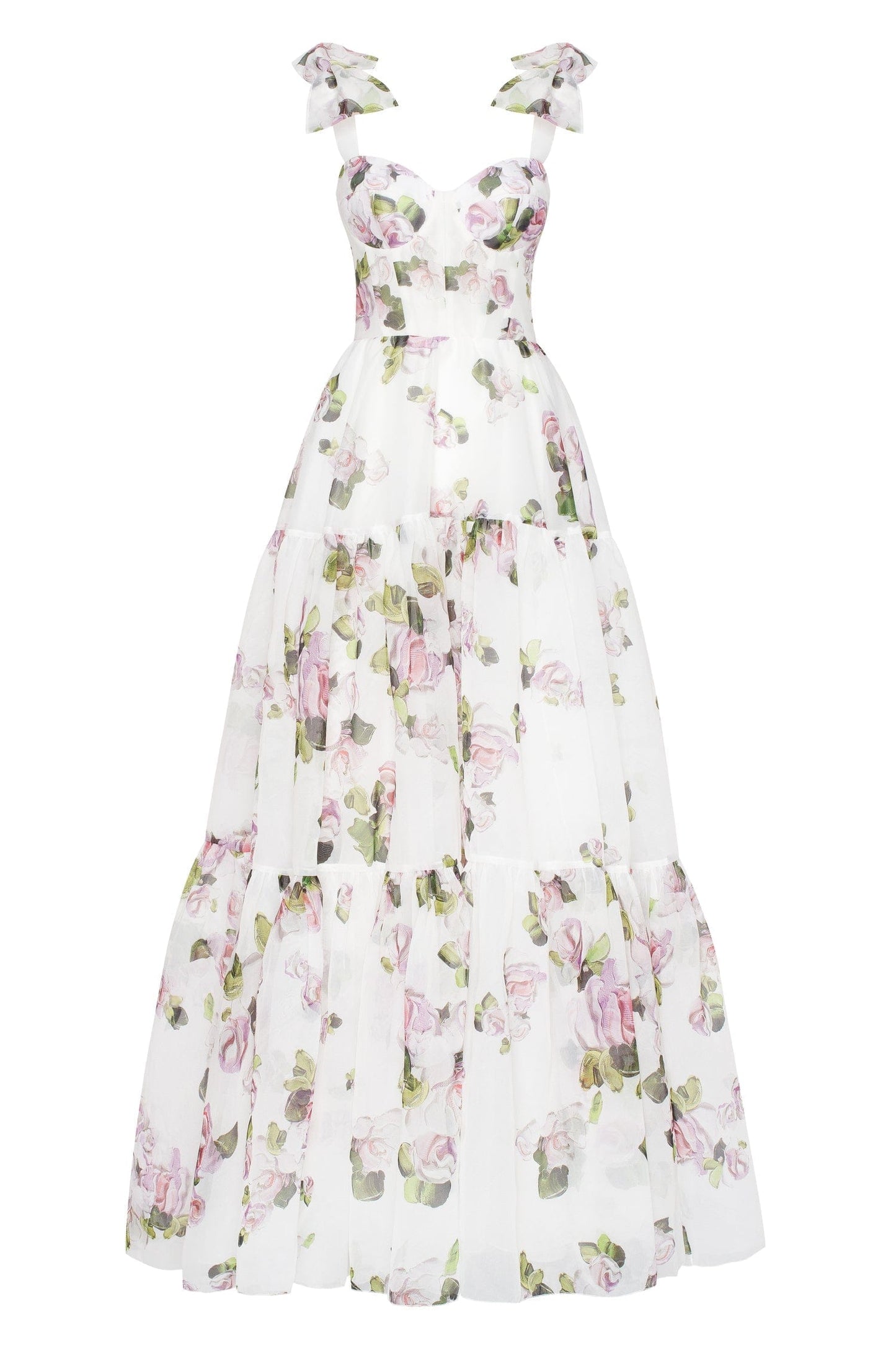 Apple Blossom Tender Charming Floral Maxi Tie-Strap Dress