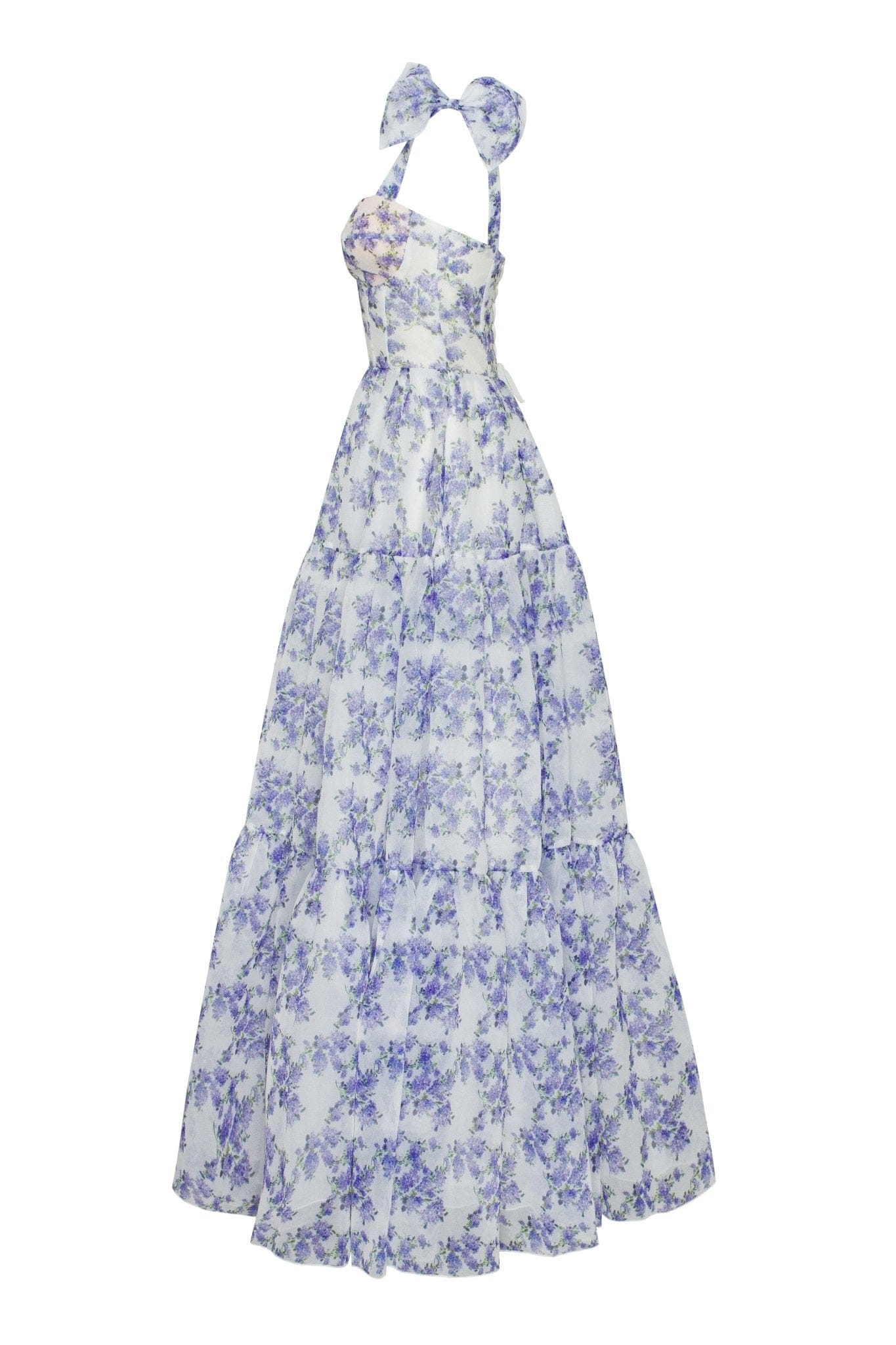 Blue Hydrangea Tender Charming Tie-Strap Maxi Dress