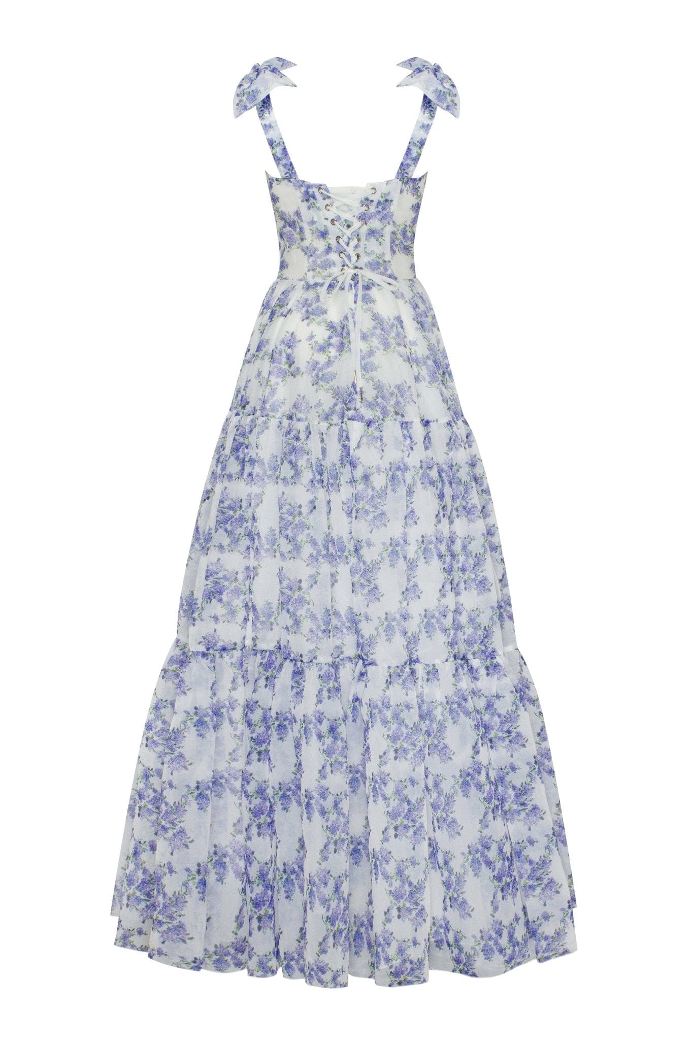 Blue Hydrangea Tender Charming Tie-Strap Maxi Dress