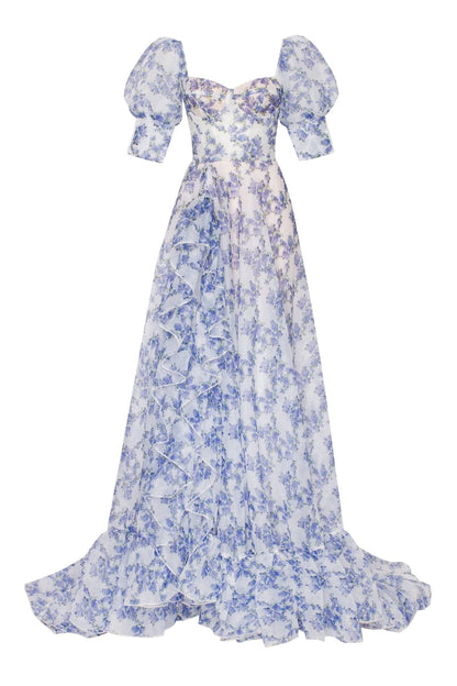 Blue Hydrangea Stylish Maxi Princess Dress