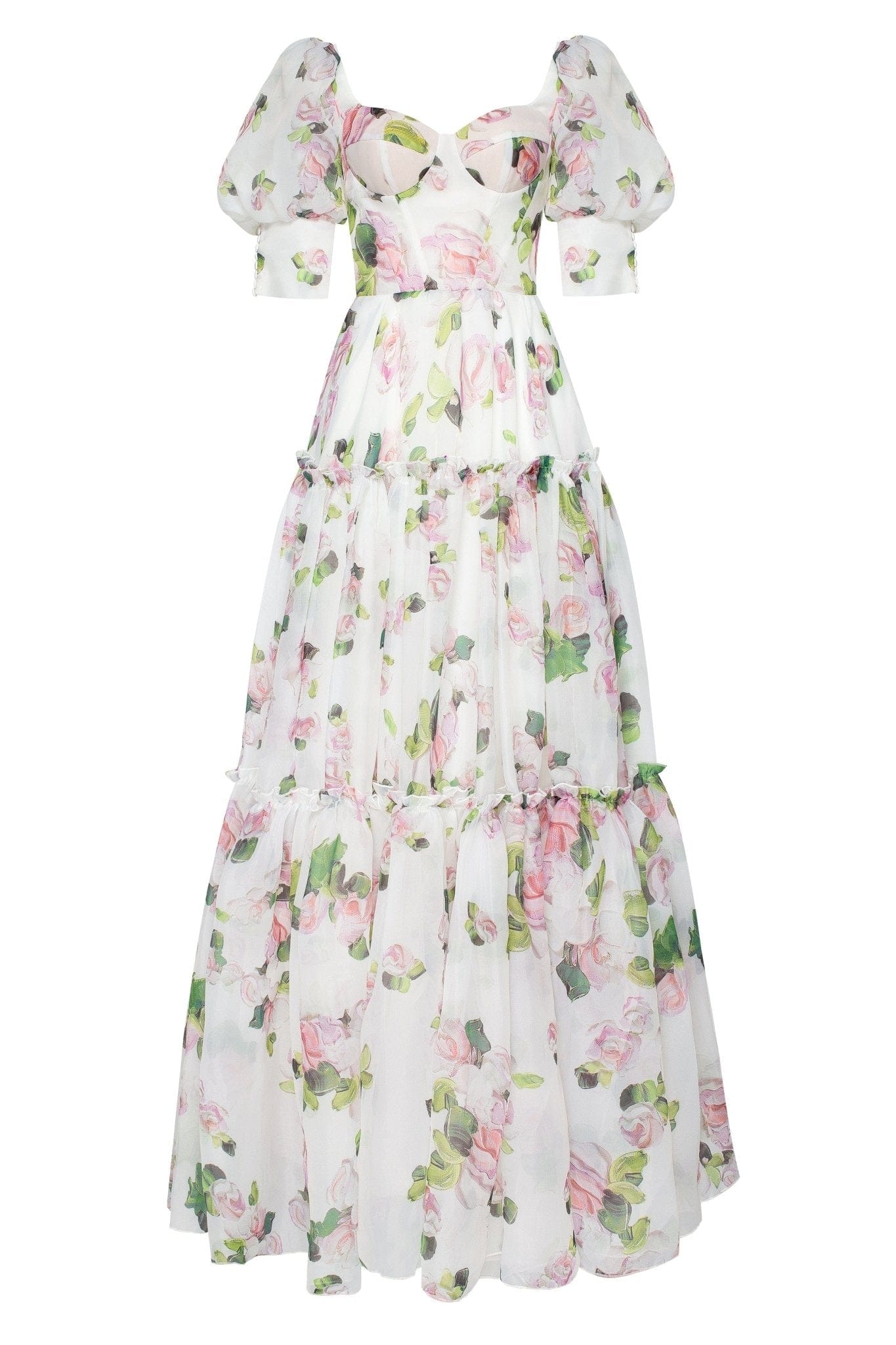 Apple Blossom Feminine Charming Voluminous Sheer Sleeves Dress