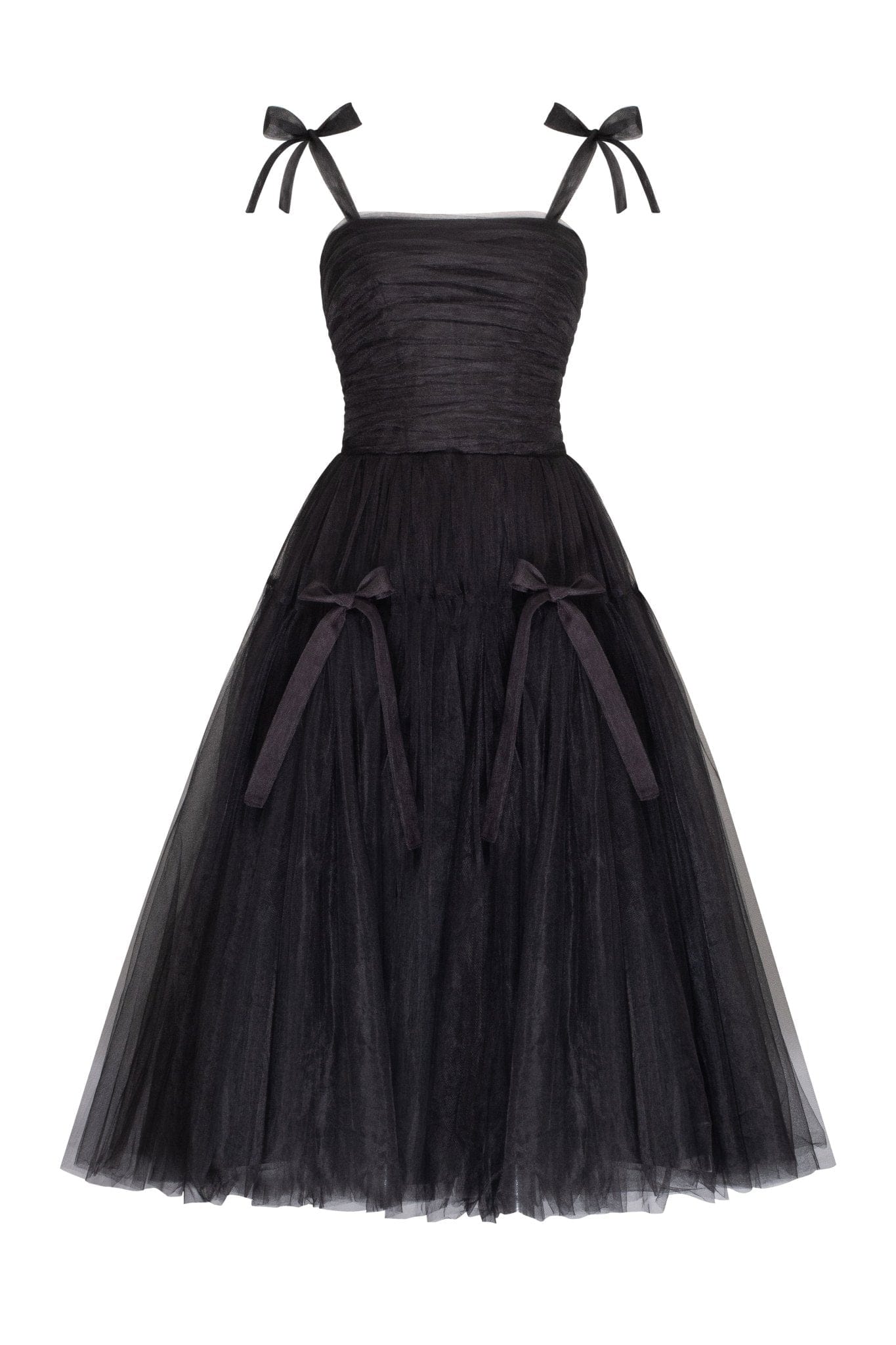 Adorable midi tie-strap Charming black tulle dress