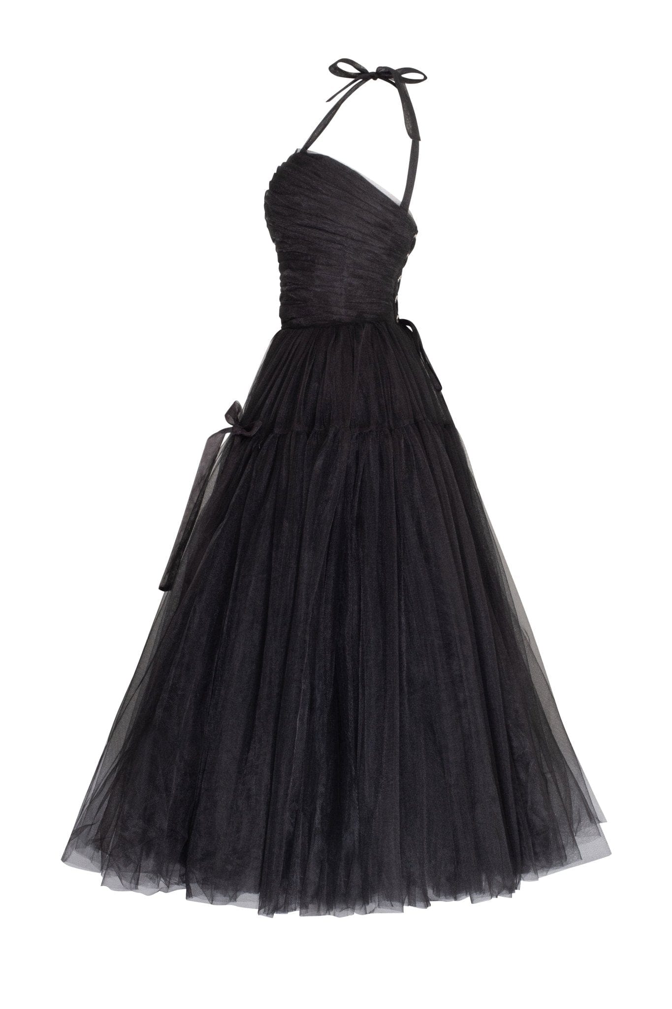 Adorable midi tie-strap Charming black tulle dress