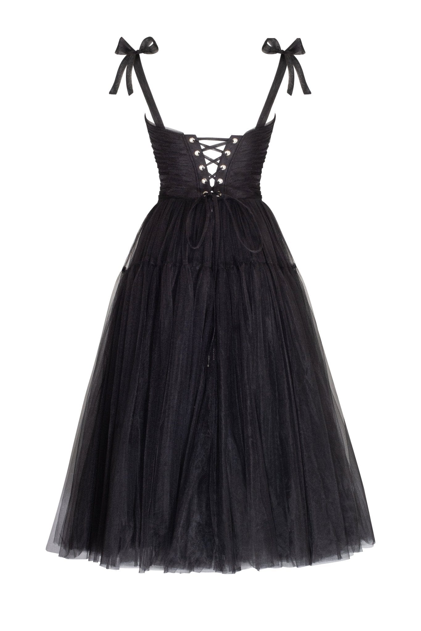 Adorable midi tie-strap Charming black tulle dress