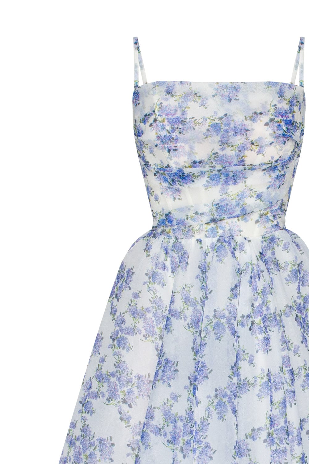 Blue Hydrangea Spaghetti Charming Strap Midi Dress