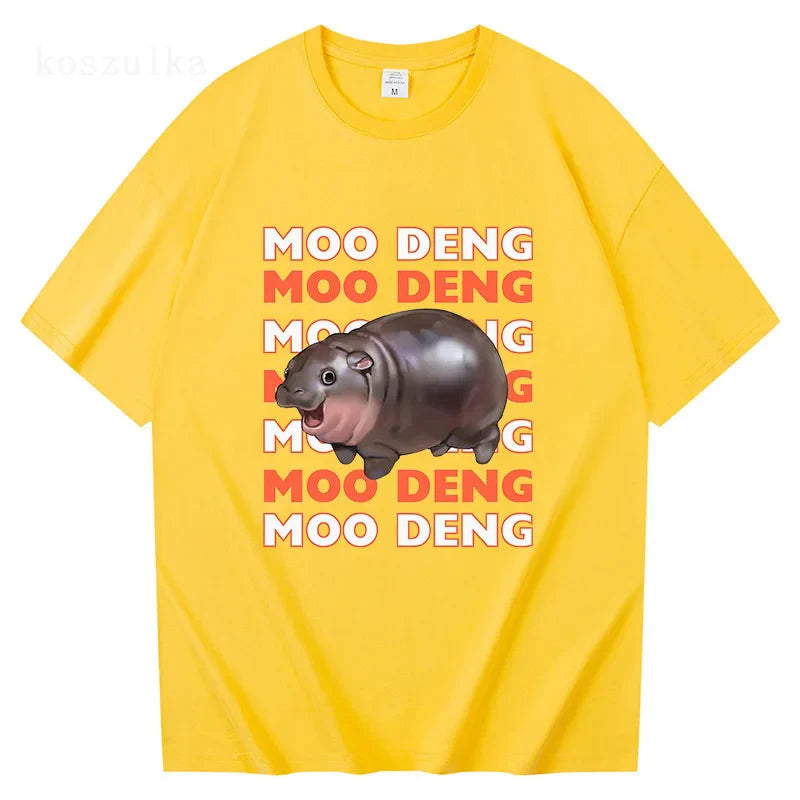 Vintage Streetwear Funny Meme Baby Hippo Unisex Cotton Graphic Men Women T-Shirts Clothing Moo Deng