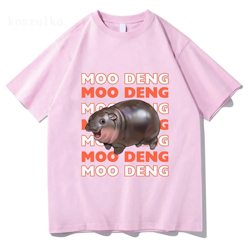 Vintage Streetwear Funny Meme Baby Hippo Unisex Cotton Graphic Men Women T-Shirts Clothing Moo Deng