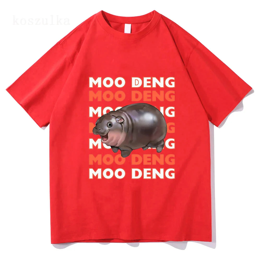 Vintage Streetwear Funny Meme Baby Hippo Unisex Cotton Graphic Men Women T-Shirts Clothing Moo Deng