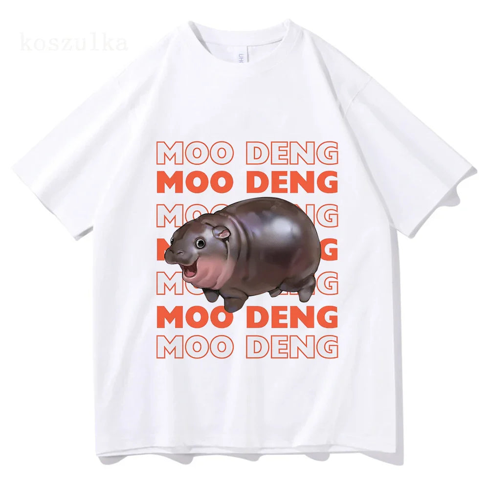 Vintage Streetwear Funny Meme Baby Hippo Unisex Cotton Graphic Men Women T-Shirts Clothing Moo Deng