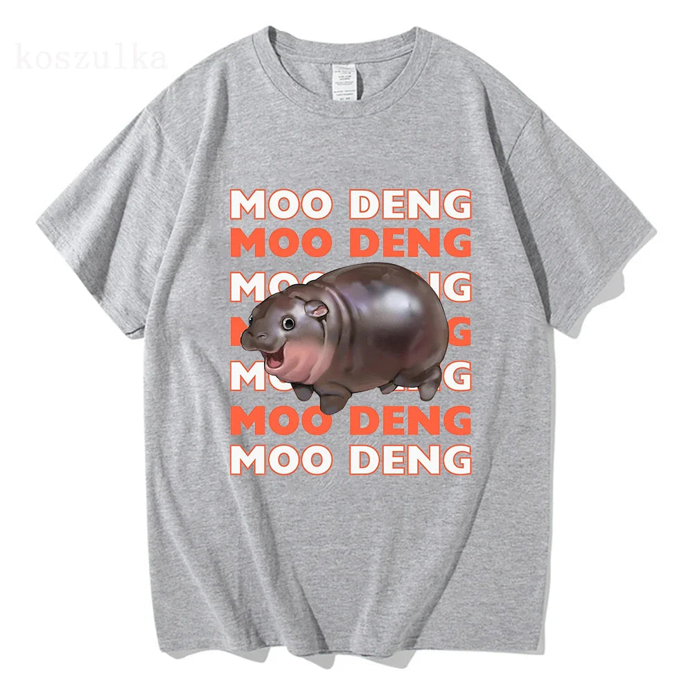 Vintage Streetwear Funny Meme Baby Hippo Unisex Cotton Graphic Men Women T-Shirts Clothing Moo Deng