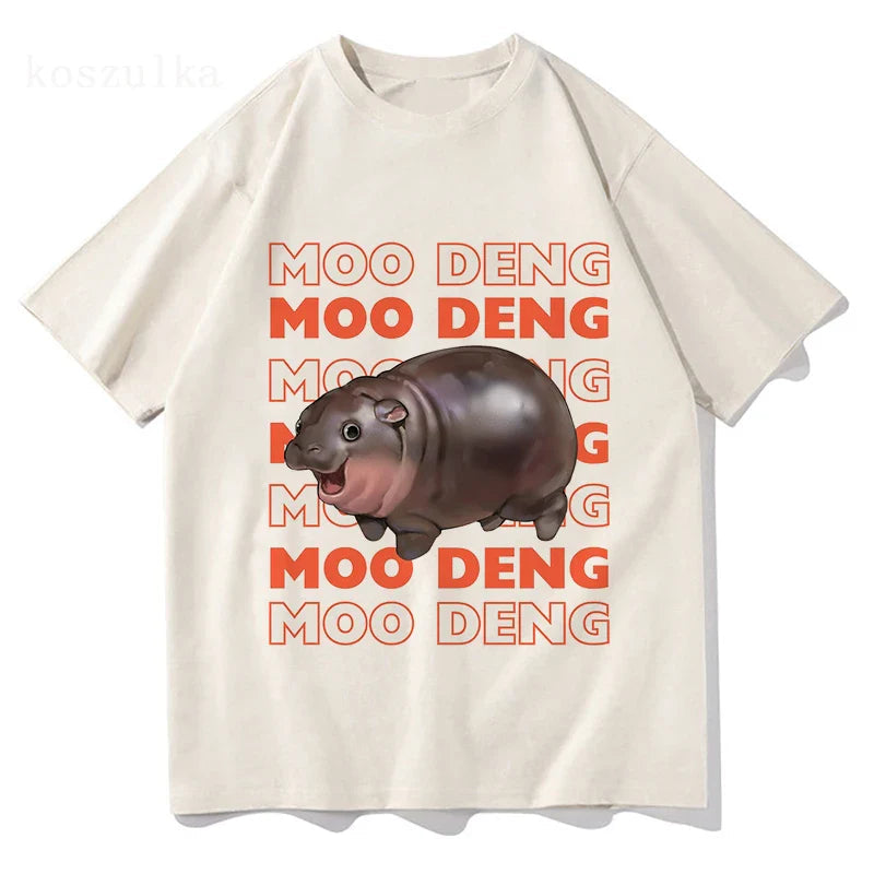 Vintage Streetwear Funny Meme Baby Hippo Unisex Cotton Graphic Men Women T-Shirts Clothing Moo Deng