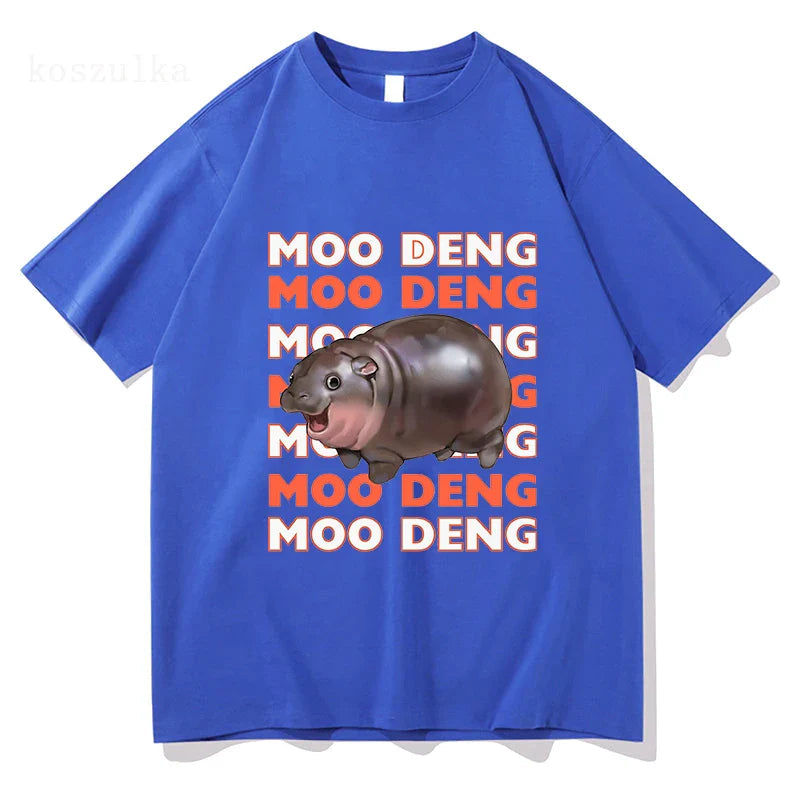 Vintage Streetwear Funny Meme Baby Hippo Unisex Cotton Graphic Men Women T-Shirts Clothing Moo Deng