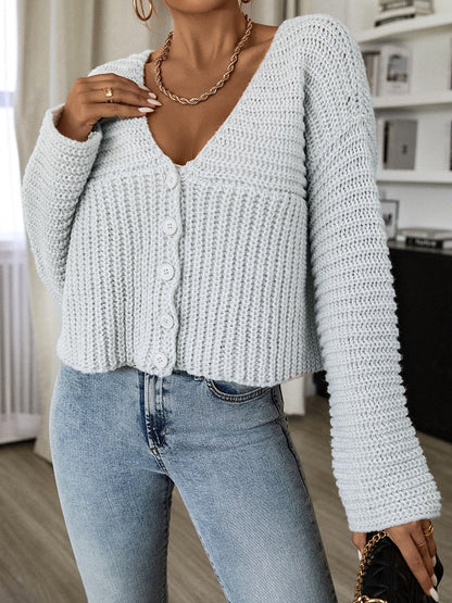 Cosybreezee - V Neck Button Up Short Knit Open Cardigan