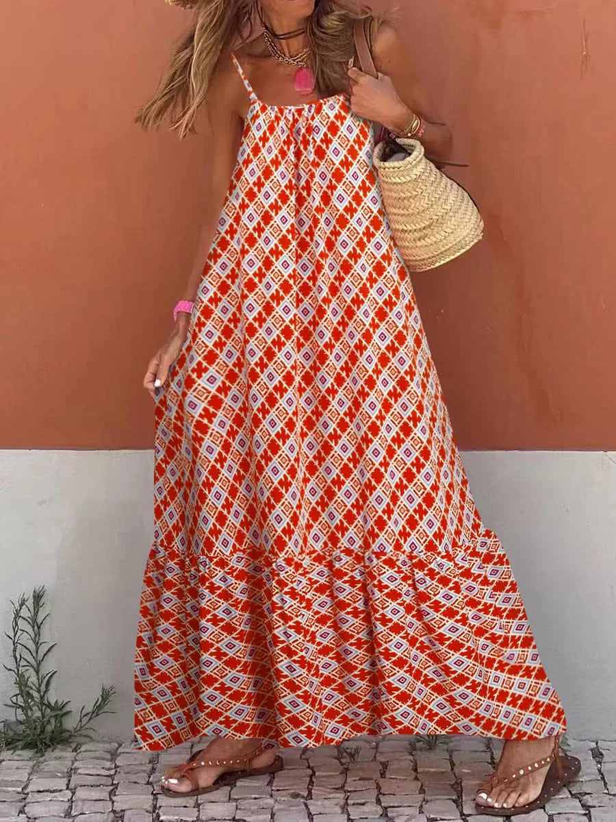 New Sleeveless Print Summer Spaghetti Strap Boho Dress