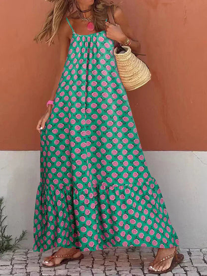 New Sleeveless Print Summer Spaghetti Strap Boho Dress