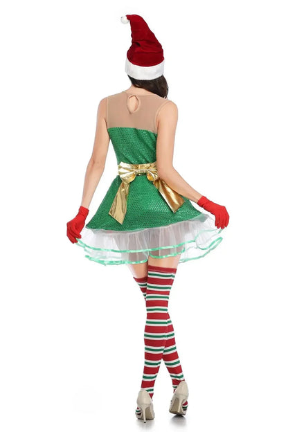 Sexy Green Elf Party Cosplay Fancy Santa Helper Christmas Costume