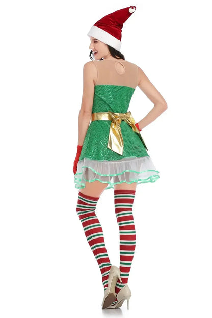 Sexy Green Elf Party Cosplay Fancy Santa Helper Christmas Costume