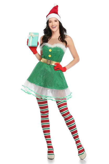 Sexy Green Elf Party Cosplay Fancy Santa Helper Christmas Costume