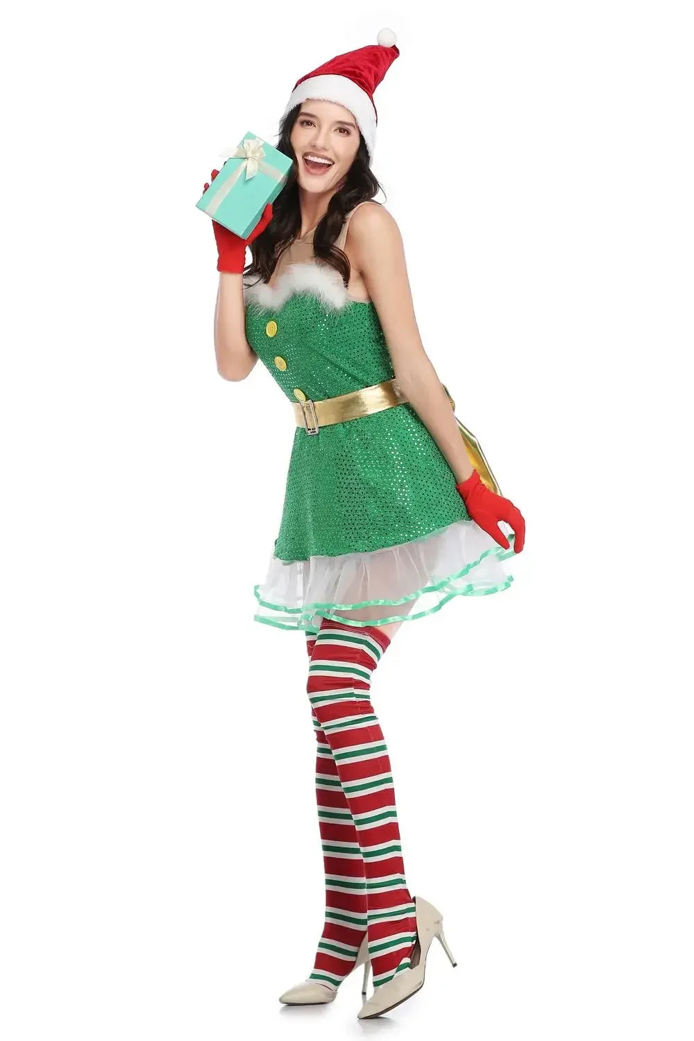 Sexy Green Elf Party Cosplay Fancy Santa Helper Christmas Costume