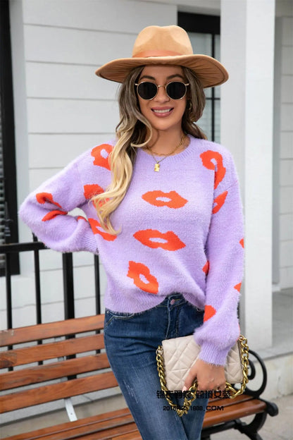 Lip Fur Crochet Work Sweater