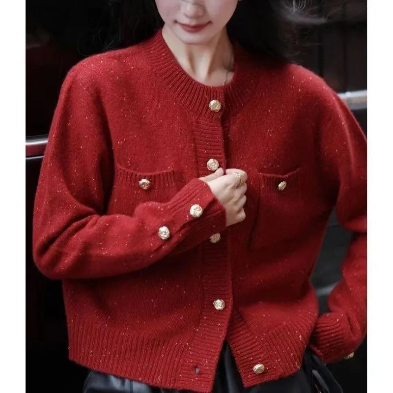 Solid Color Office Lady O-neck Cardigan