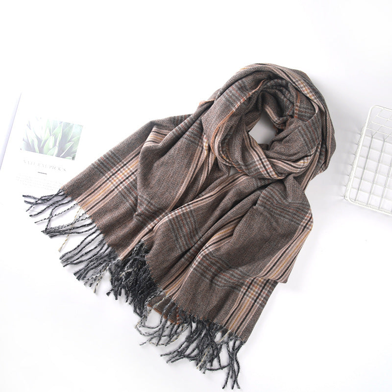 New Autumn Winter Thin Retro Tassel Plaid High-end Classic Elegant Scarf