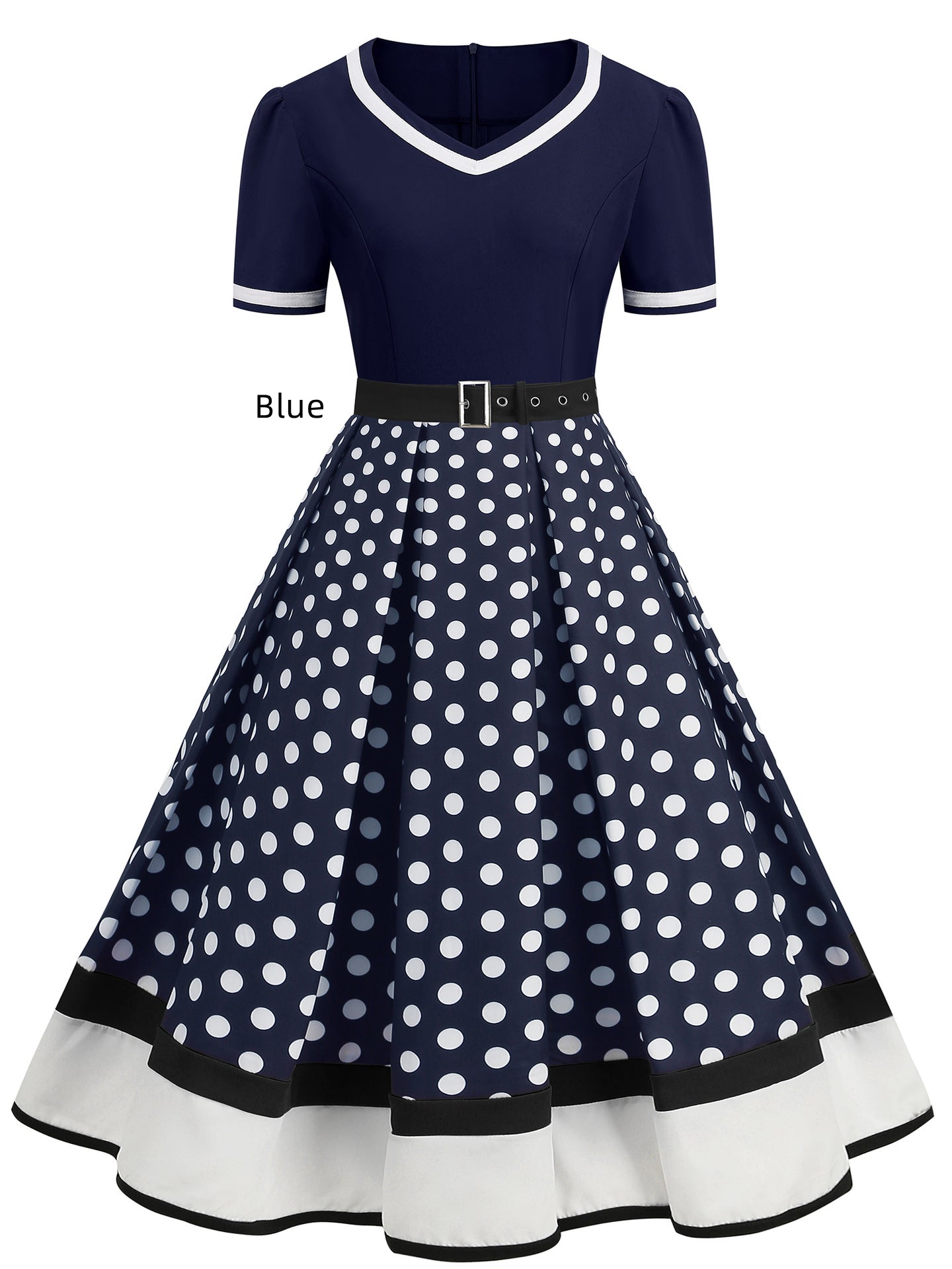 Vintage Polka Dot Rockabilly Dress - 1950s Style Short Sleeves