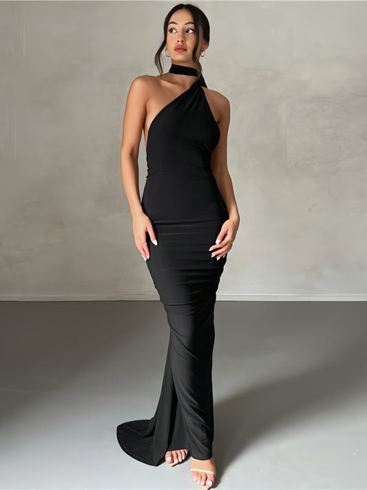 Sophisticated Black Gala Dress with Asymmetrical Neckline