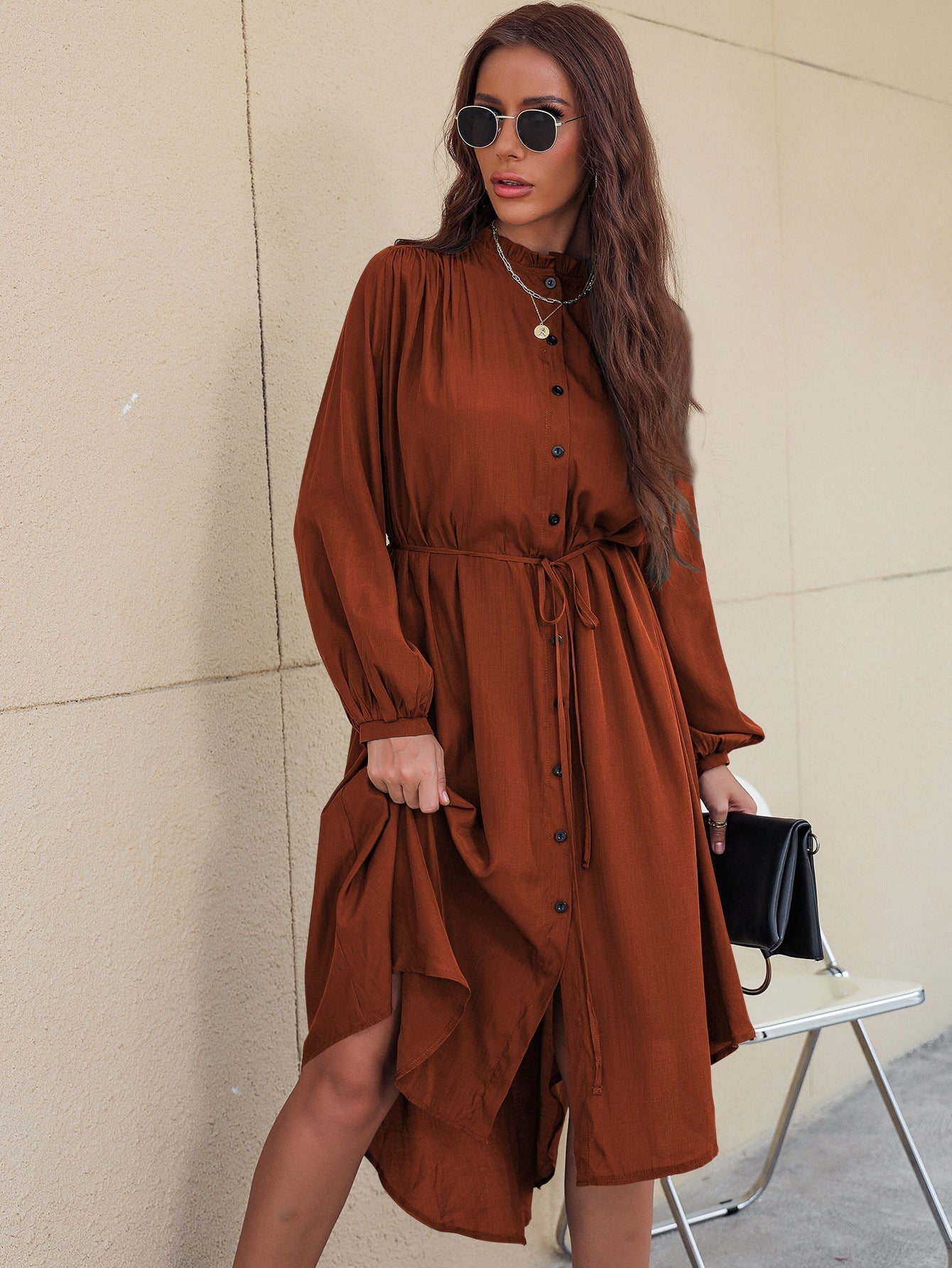 Slim Single-Breasted Shirt Dress with Temperament