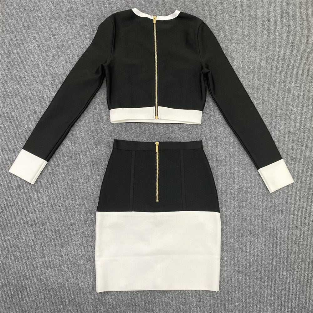 Black-White Two-Piece Skirt Suit