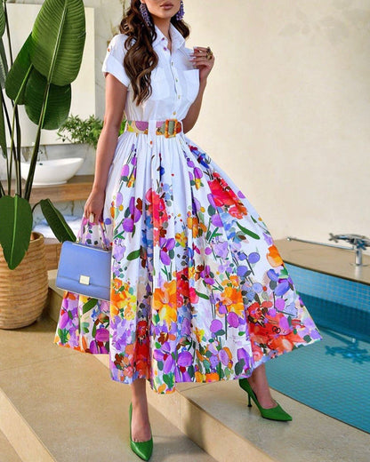 Skirt Full Flowered Pleats Dress