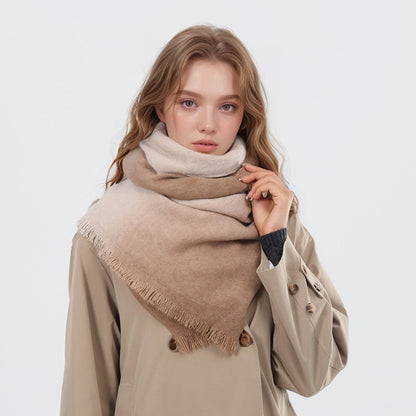 Spring Autumn Winter Thin High-end Gradient Two-tone Large Faux Cashmere Elegant Scarf