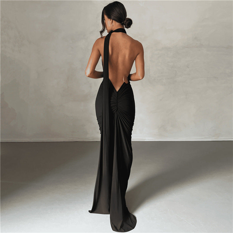 Sophisticated Black Gala Dress with Asymmetrical Neckline