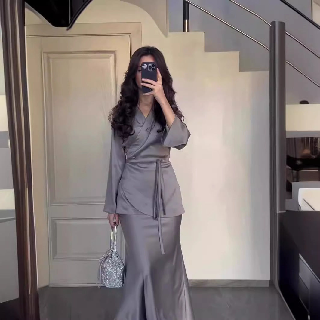 Waist-Accented Long Dress Suit