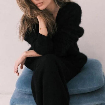 V-Neck Mink Wool Knit Cardigan