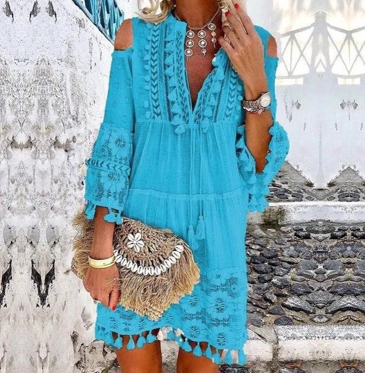 Beach Mini Dress with 3/4 Sleeves