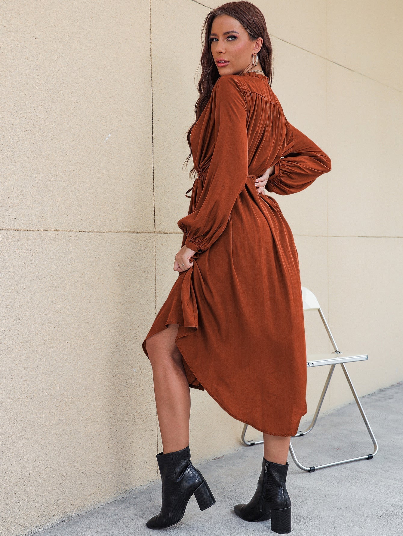 Slim Single-Breasted Shirt Dress with Temperament