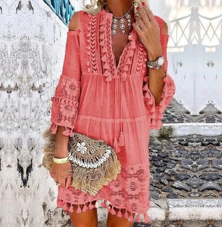 Beach Mini Dress with 3/4 Sleeves