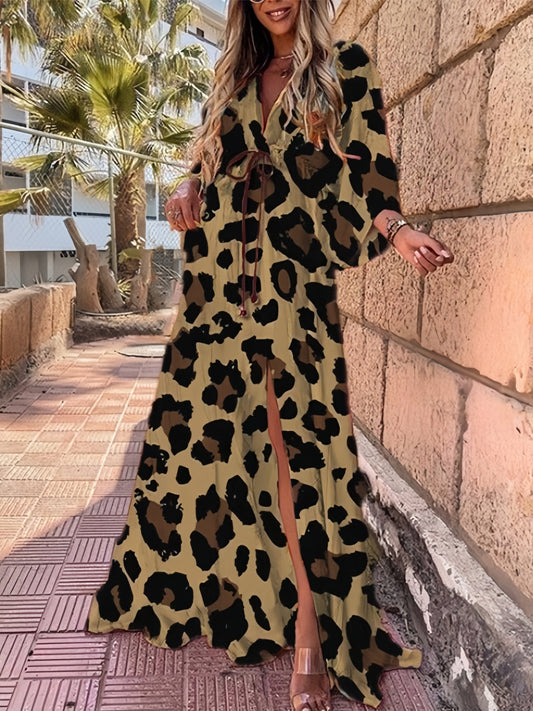 Spotted Leopard Maxi Dress with Drawstring